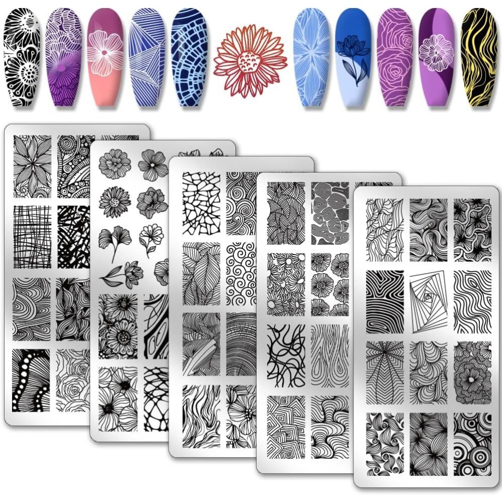 Nail Art Stamping Kit - 5 pièces de pochoirs pour nail